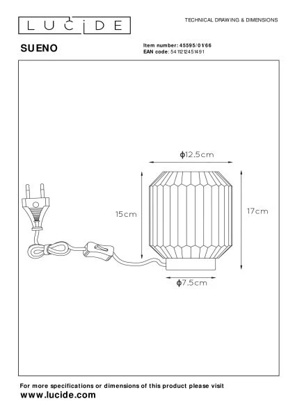 Lucide SUENO - Lampe de table - Ø 13 cm - 1xE14 - Rose - technique
